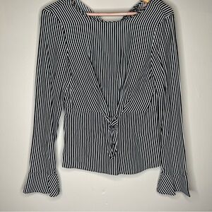 Zara Trafaluc  Black and White Striped Tie-Front Long Sleeve Blouse Size Small